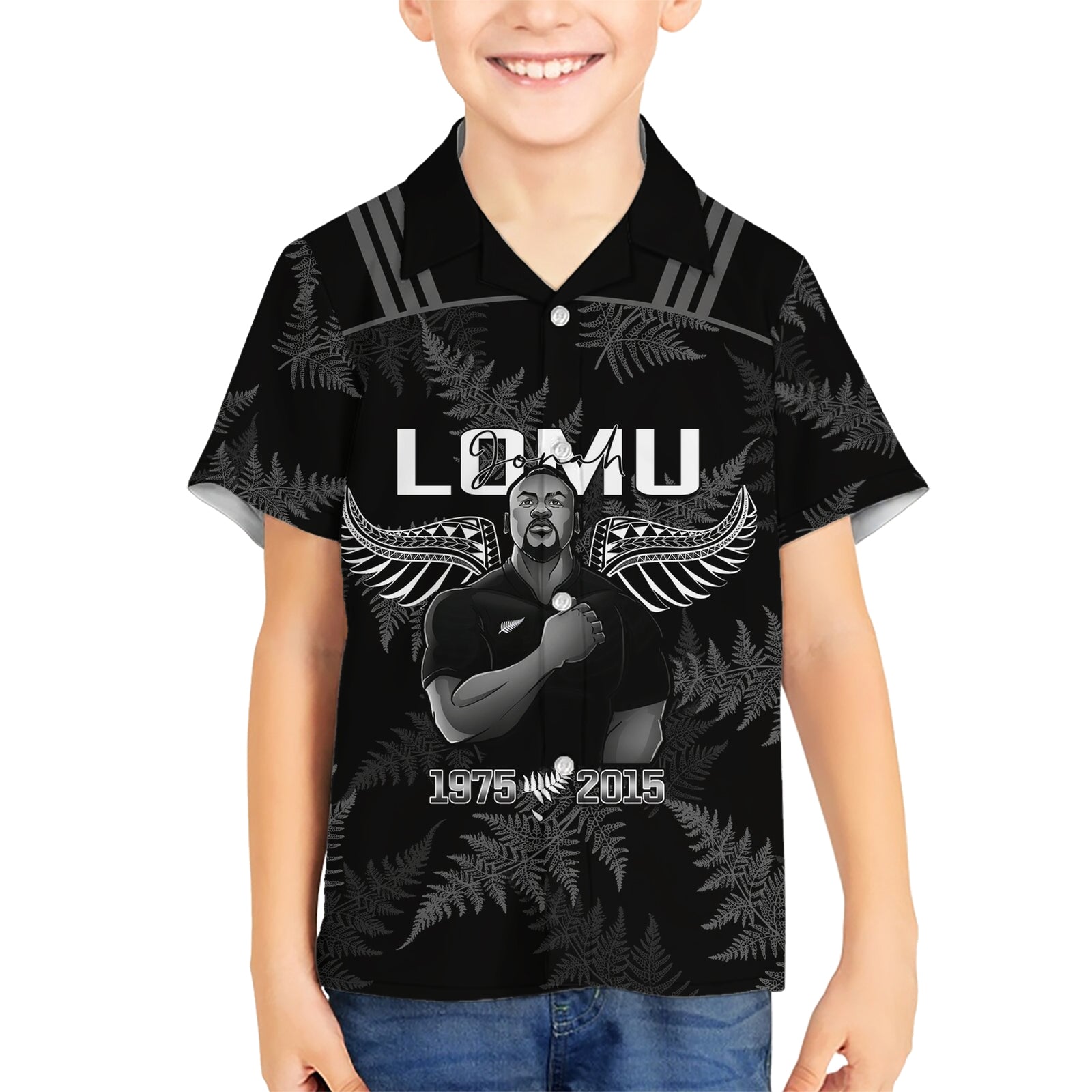 New Zealand Silver Fern Rugby Kid Hawaiian Shirt Aotearoa Godfather Proud Gone But Never Forgotten LT14 Kid Black - Polynesian Pride
