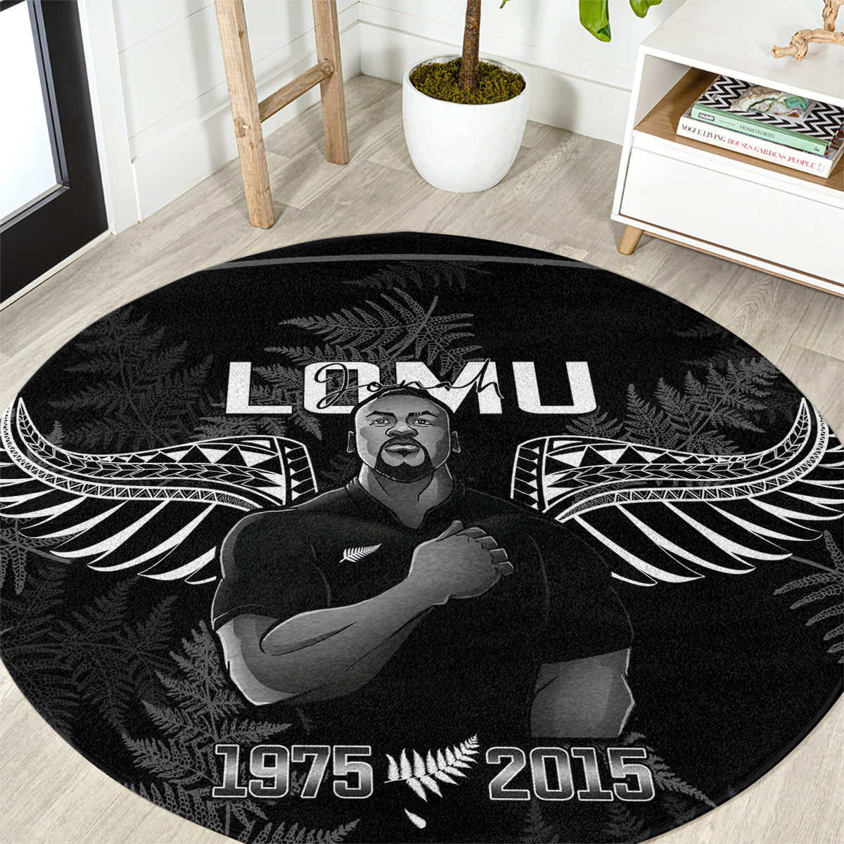 New Zealand Silver Fern Rugby Round Carpet Aotearoa Godfather Proud Gone But Never Forgotten LT14 Black - Polynesian Pride