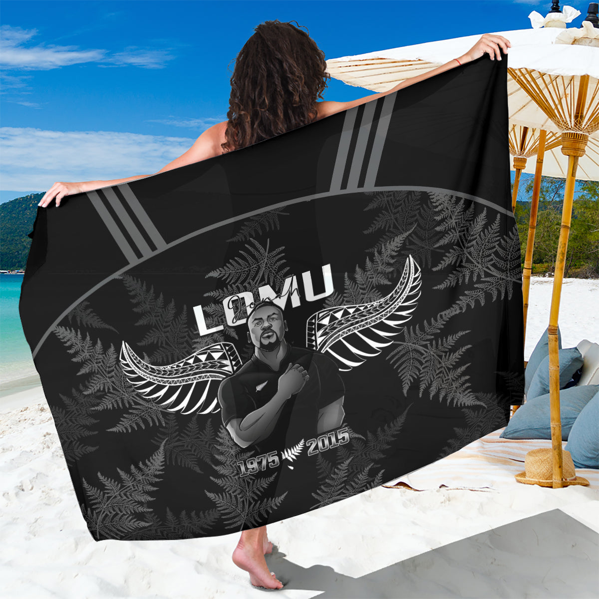 New Zealand Silver Fern Rugby Sarong Aotearoa Godfather Proud Gone But Never Forgotten LT14 One Size 44 x 66 inches Black - Polynesian Pride