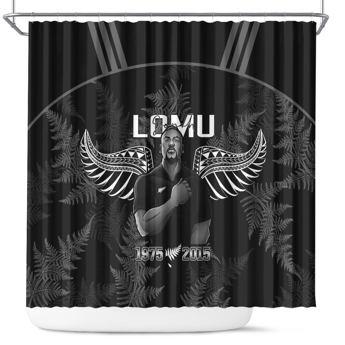 New Zealand Silver Fern Rugby Shower Curtain Aotearoa Godfather Proud Gone But Never Forgotten LT14 Black - Polynesian Pride