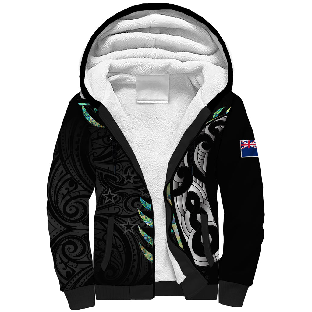 Personalised New Zealand Silver Fern Rugby Sherpa Hoodie Paua Shell With Champions Trophy History NZ Forever LT14 Unisex Black - Polynesian Pride