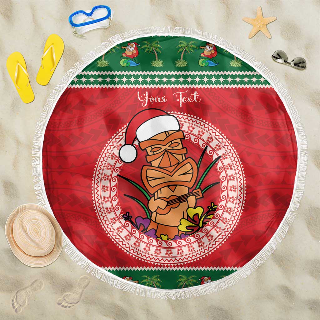 Personalized Hawaii Christmas Beach Blanket Tiki Santa Mele Kalikimaka LT14 One Size 150cm Red - Polynesian Pride