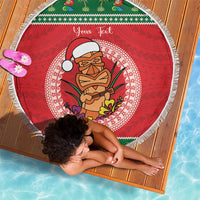 Personalized Hawaii Christmas Beach Blanket Tiki Santa Mele Kalikimaka LT14 - Polynesian Pride