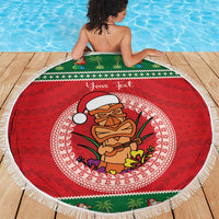 Personalized Hawaii Christmas Beach Blanket Tiki Santa Mele Kalikimaka LT14 - Polynesian Pride