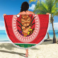 Personalized Hawaii Christmas Beach Blanket Tiki Santa Mele Kalikimaka LT14 - Polynesian Pride