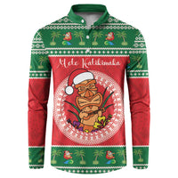 Personalized Hawaii Christmas Button Sweatshirt Tiki Santa Mele Kalikimaka LT14 Red - Polynesian Pride