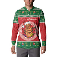 Personalized Hawaii Christmas Button Sweatshirt Tiki Santa Mele Kalikimaka LT14 - Polynesian Pride