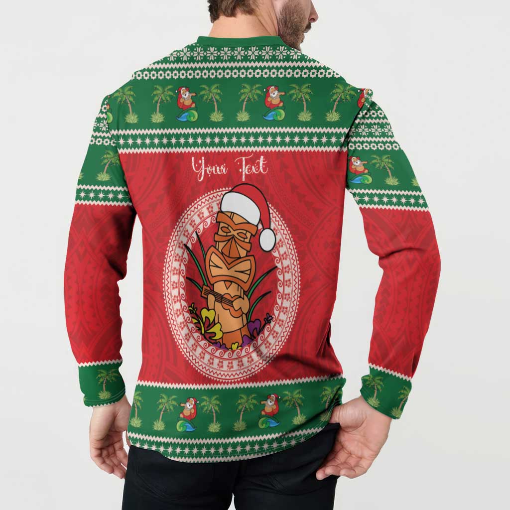 Personalized Hawaii Christmas Button Sweatshirt Tiki Santa Mele Kalikimaka LT14 - Polynesian Pride