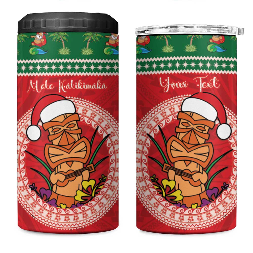 Personalized Hawaii Christmas 4 in 1 Can Cooler Tumbler Tiki Santa Mele Kalikimaka LT14 One Size: 16 oz Red - Polynesian Pride