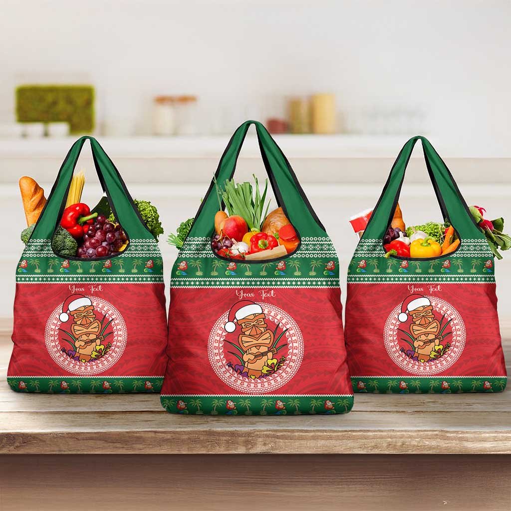 Personalized Hawaii Christmas Grocery Bag Tiki Santa Mele Kalikimaka LT14 3-pack One Size Red - Polynesian Pride