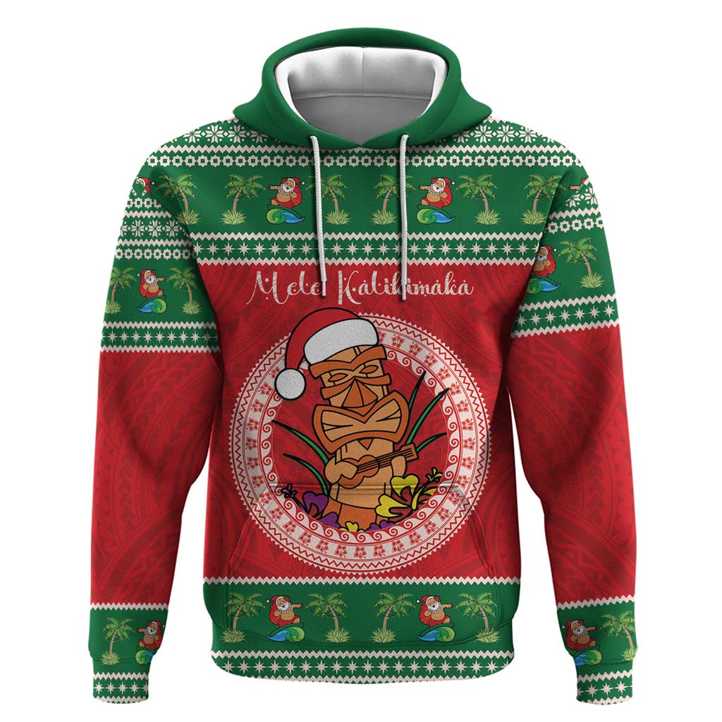 Personalized Hawaii Christmas Hoodie Tiki Santa Mele Kalikimaka LT14 Pullover Hoodie Red - Polynesian Pride