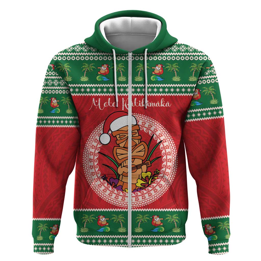 Personalized Hawaii Christmas Hoodie Tiki Santa Mele Kalikimaka LT14 Zip Hoodie Red - Polynesian Pride