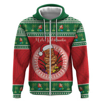 Personalized Hawaii Christmas Hoodie Tiki Santa Mele Kalikimaka LT14 Zip Hoodie Red - Polynesian Pride
