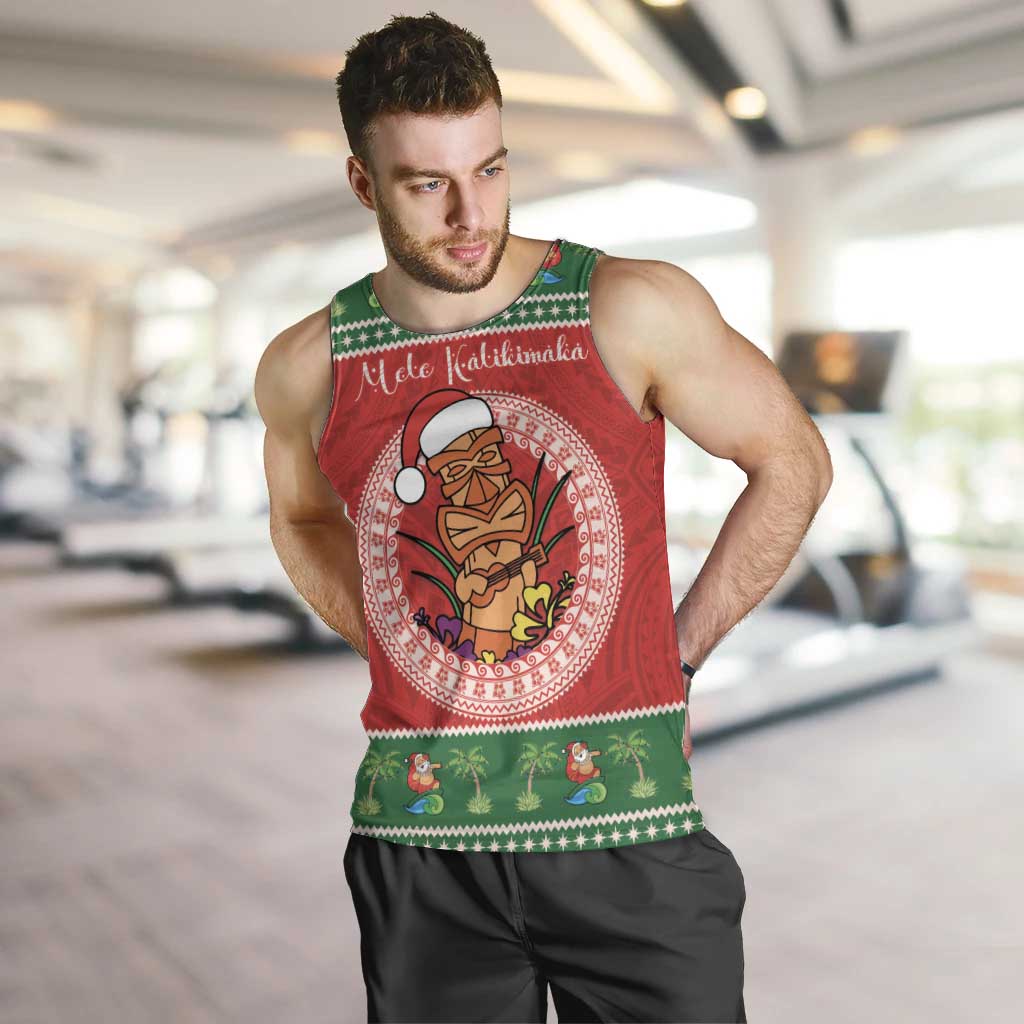 Personalized Hawaii Christmas Men Tank Top Tiki Santa Mele Kalikimaka LT14 Red - Polynesian Pride