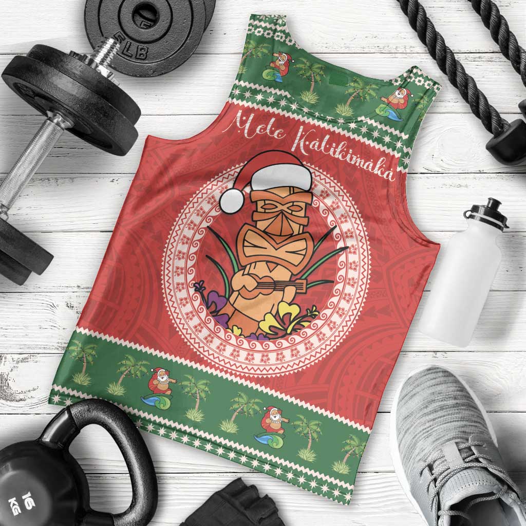 Personalized Hawaii Christmas Men Tank Top Tiki Santa Mele Kalikimaka LT14 - Polynesian Pride