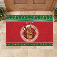 Personalized Hawaii Christmas Rubber Doormat Tiki Santa Mele Kalikimaka LT14 Red - Polynesian Pride