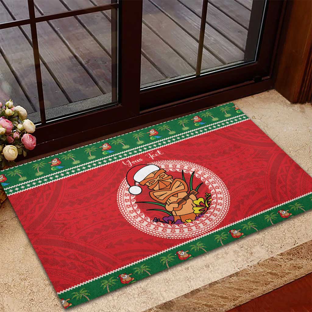 Personalized Hawaii Christmas Rubber Doormat Tiki Santa Mele Kalikimaka LT14 - Polynesian Pride