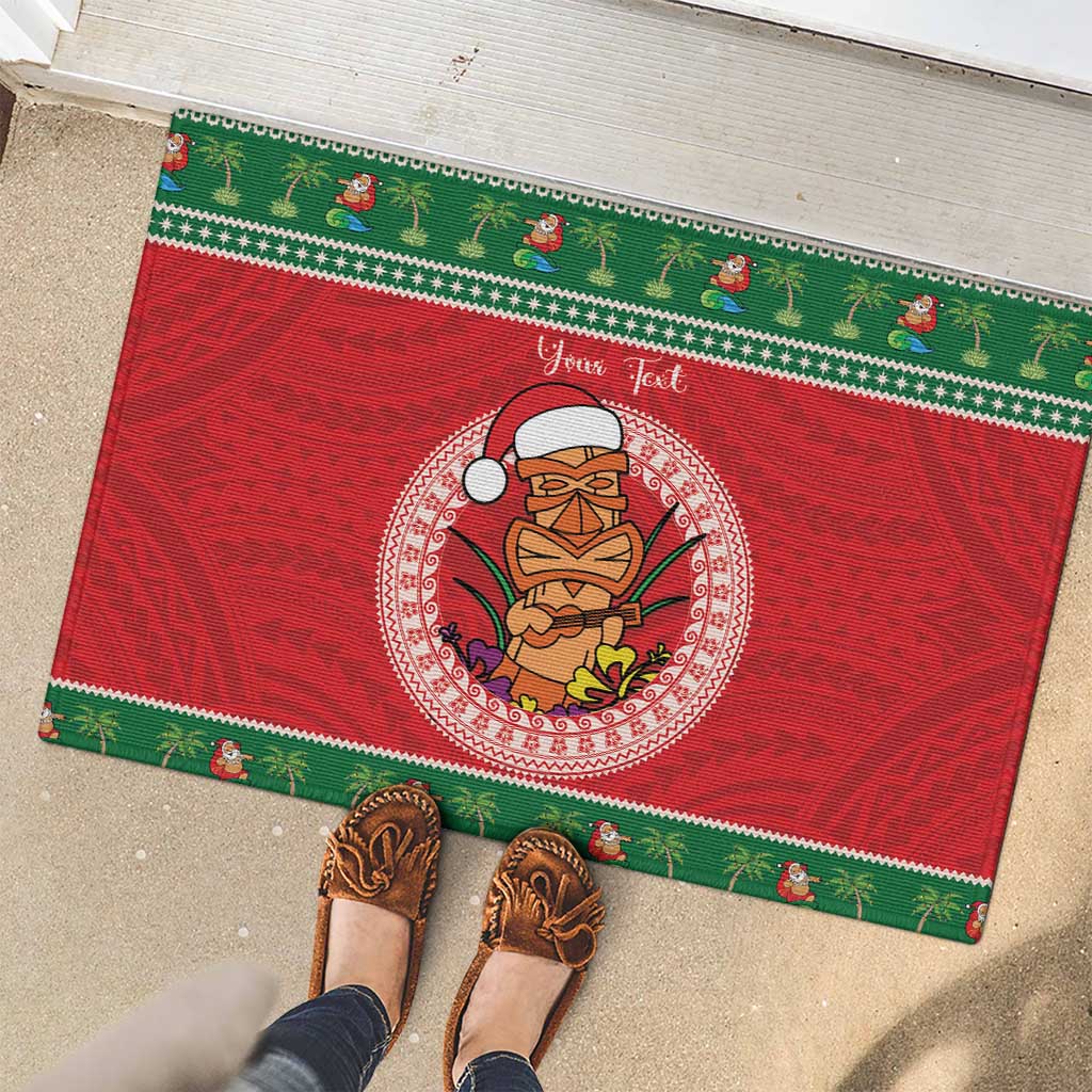 Personalized Hawaii Christmas Rubber Doormat Tiki Santa Mele Kalikimaka LT14 - Polynesian Pride