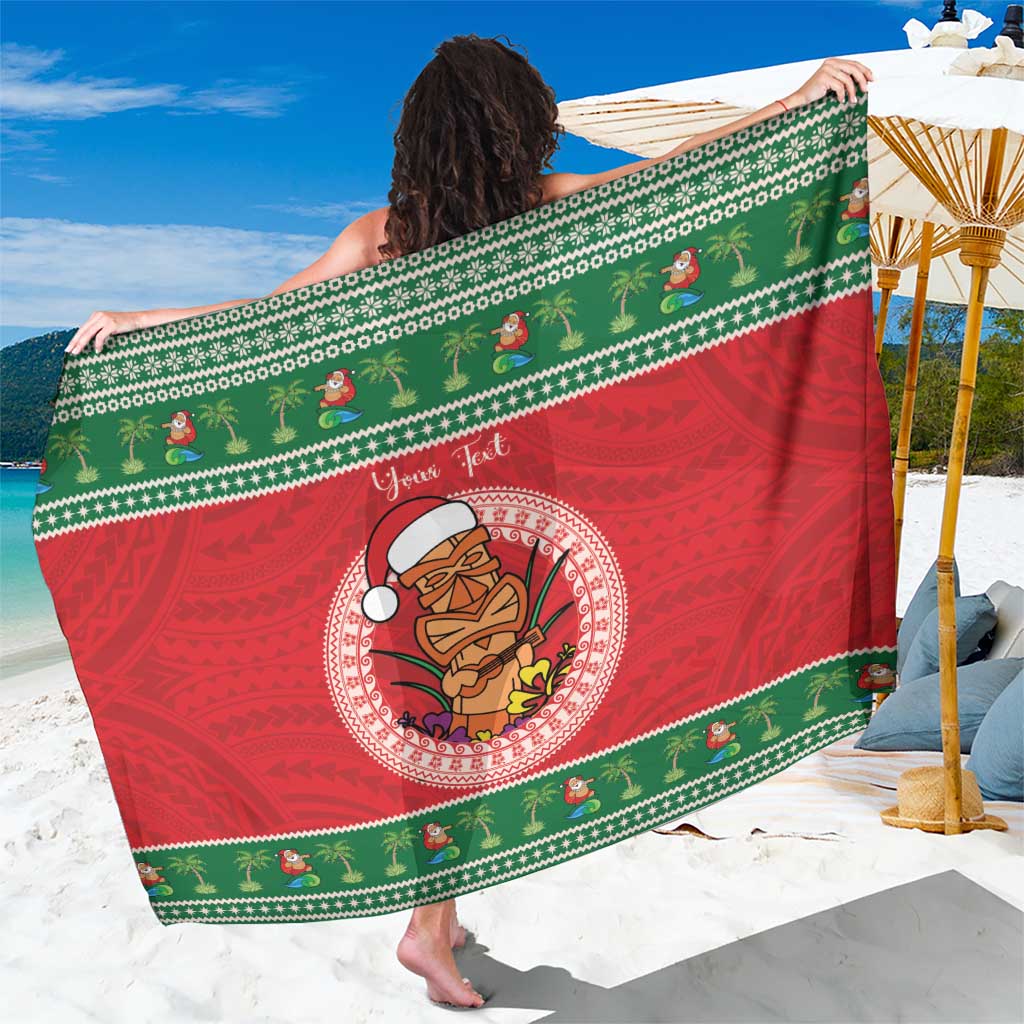 Personalized Hawaii Christmas Sarong Tiki Santa Mele Kalikimaka LT14 One Size 44 x 66 inches Red - Polynesian Pride