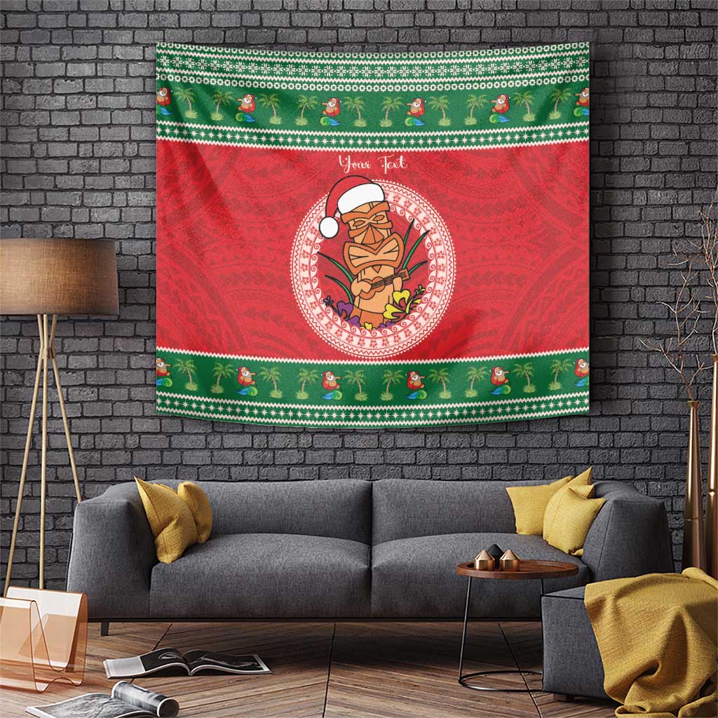 Personalized Hawaii Christmas Tapestry Tiki Santa Mele Kalikimaka LT14 Red - Polynesian Pride