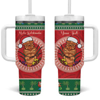 Personalized Hawaii Christmas Tumbler With Handle Tiki Santa Mele Kalikimaka LT14 One Size: 40 oz Red - Polynesian Pride