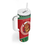 Personalized Hawaii Christmas Tumbler With Handle Tiki Santa Mele Kalikimaka LT14 - Polynesian Pride