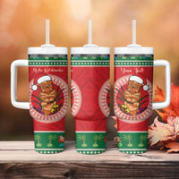 Personalized Hawaii Christmas Tumbler With Handle Tiki Santa Mele Kalikimaka LT14 - Polynesian Pride