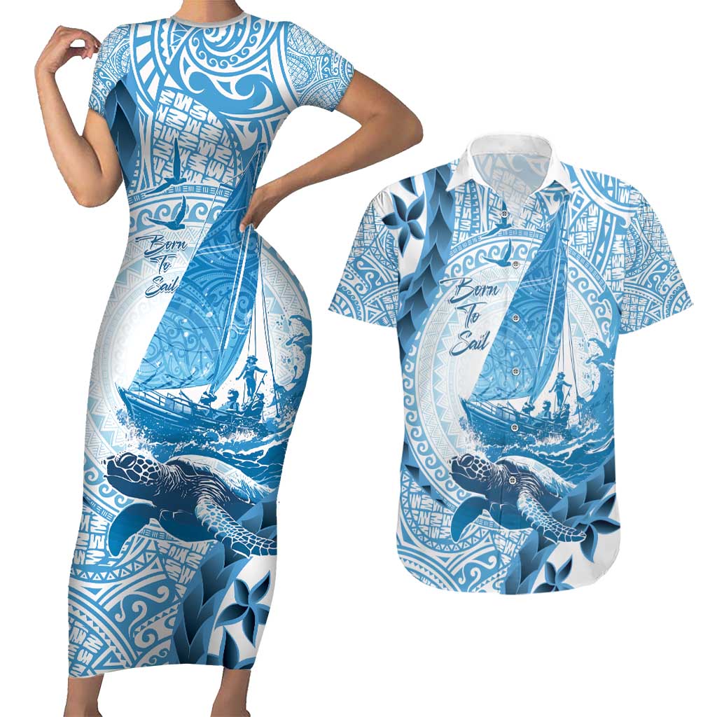 New Zealand Saling Couples Matching Short Sleeve Bodycon Dress and Hawaiian Shirt Aotearoa Yacht Racing - Born To Sail