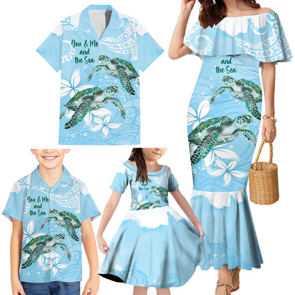 Personalised Polynesia Valentine's Day Family Matching Mermaid Dress and Hawaiian Shirt SeaTurtle Couple Polynesian - Fairy Sparkles Color