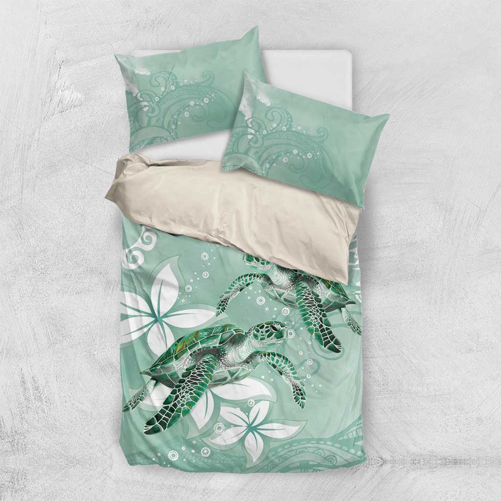 Happy Valentine's Day Polynesia Bedding Set SeaTurtle Couple Polynesian - Green Lester Color LT14 US Twin 172cm x 218cm Green - Polynesian Pride