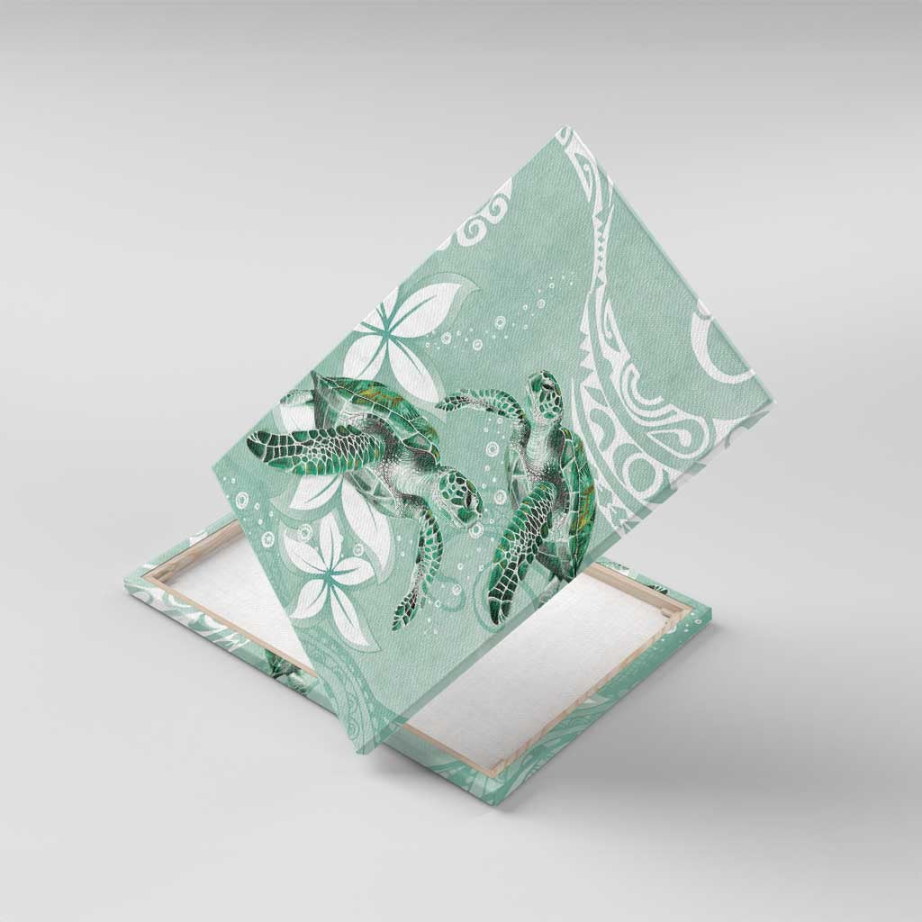 Happy Valentine's Day Polynesia Canvas Wall Art SeaTurtle Couple Polynesian - Green Lester Color LT14 With Frame Green - Polynesian Pride