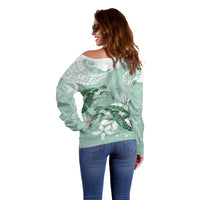 Happy Valentine's Day Polynesia Off Shoulder Sweater SeaTurtle Couple Polynesian - Green Lester Color LT14 - Polynesian Pride