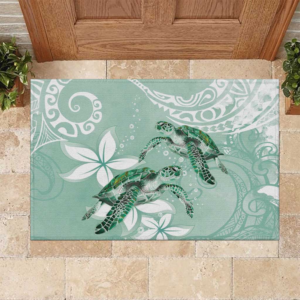 Happy Valentine's Day Polynesia Rubber Doormat SeaTurtle Couple Polynesian - Green Lester Color LT14 Green - Polynesian Pride