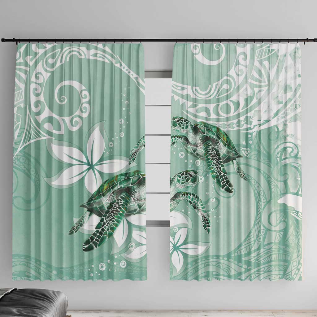 Happy Valentine's Day Polynesia Window Curtain SeaTurtle Couple Polynesian - Green Lester Color LT14 With Hooks Green - Polynesian Pride