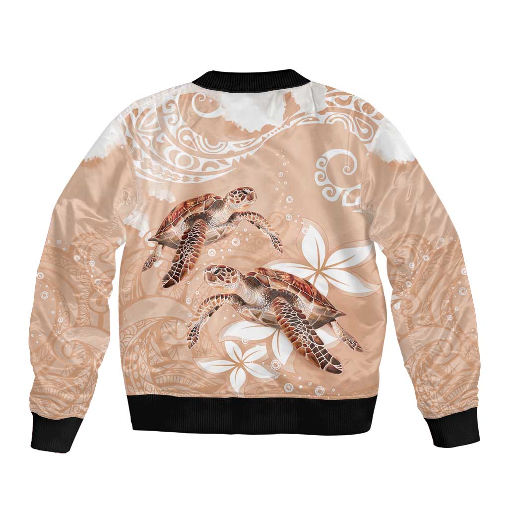 Happy Valentine's Day Polynesia Bomber Jacket SeaTurtle Couple Polynesian - Desert Sand Color LT14 - Polynesian Pride