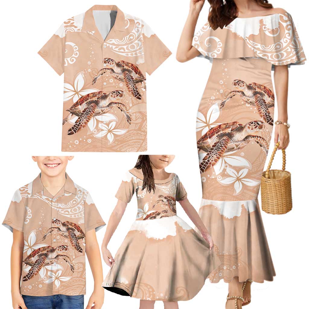 Happy Valentine's Day Polynesia Family Matching Mermaid Dress and Hawaiian Shirt SeaTurtle Couple Polynesian - Desert Sand Color