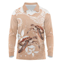 Happy Valentine's Day Polynesia Long Sleeve Polo Shirt SeaTurtle Couple Polynesian - Desert Sand Color LT14 Desert Sand - Polynesian Pride