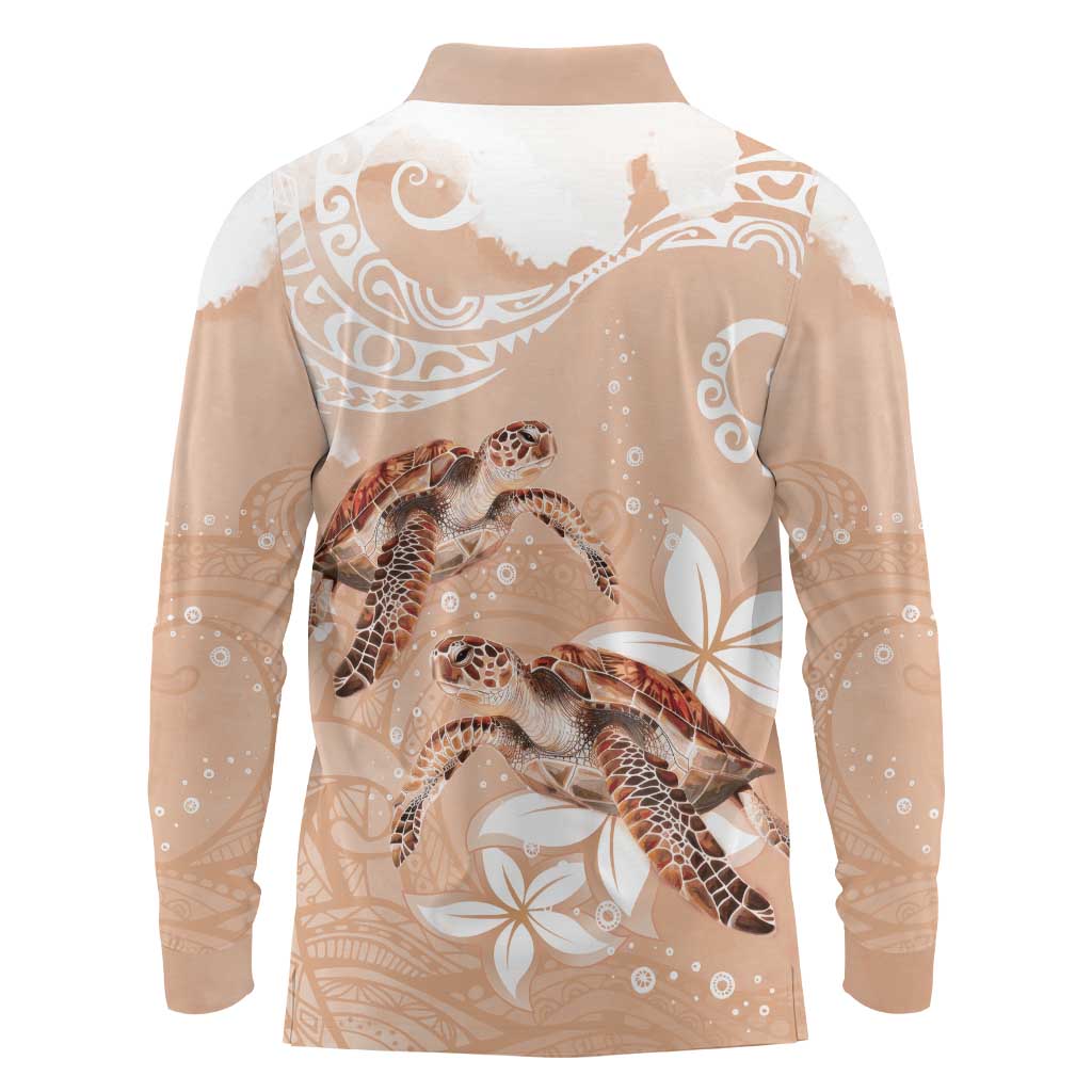 Happy Valentine's Day Polynesia Long Sleeve Polo Shirt SeaTurtle Couple Polynesian - Desert Sand Color LT14 - Polynesian Pride