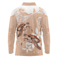 Happy Valentine's Day Polynesia Long Sleeve Polo Shirt SeaTurtle Couple Polynesian - Desert Sand Color LT14 - Polynesian Pride