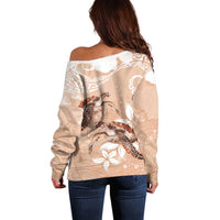 Happy Valentine's Day Polynesia Off Shoulder Sweater SeaTurtle Couple Polynesian - Desert Sand Color LT14 - Polynesian Pride