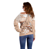 Happy Valentine's Day Polynesia Off Shoulder Sweater SeaTurtle Couple Polynesian - Desert Sand Color LT14 - Polynesian Pride