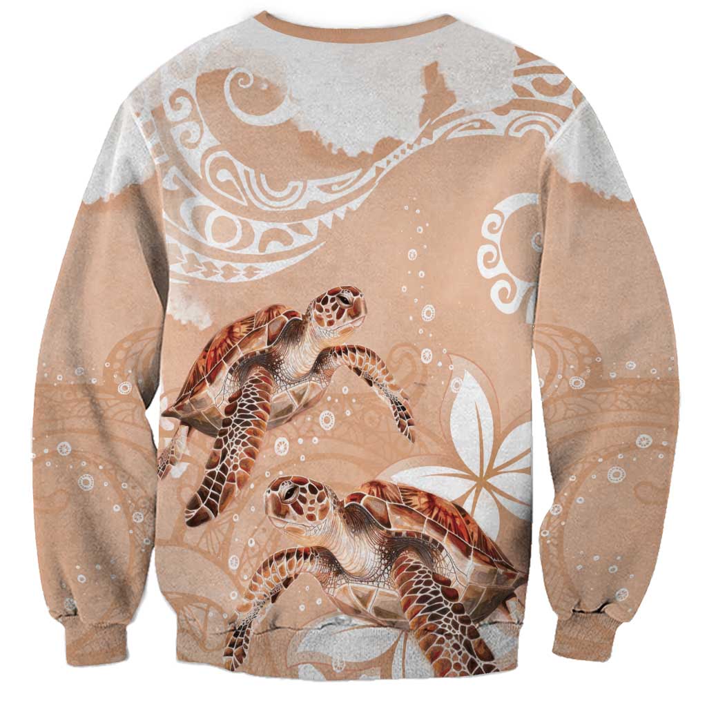 Happy Valentine's Day Polynesia Sweatshirt SeaTurtle Couple Polynesian - Desert Sand Color LT14 - Polynesian Pride