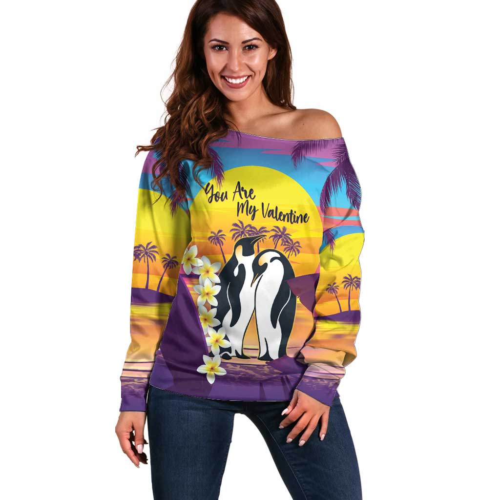 Hawaii Penguin Couple Off Shoulder Sweater You Are My Valentine - Tropical Sunset Vibes LT14 Women Purple - Polynesian Pride