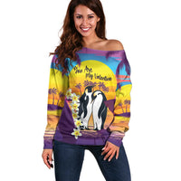 Hawaii Penguin Couple Off Shoulder Sweater You Are My Valentine - Tropical Sunset Vibes LT14 Women Purple - Polynesian Pride