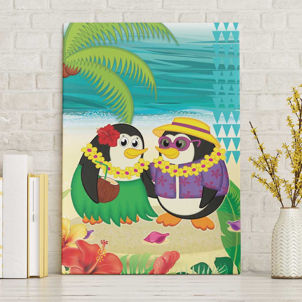 Hawaii Penguin Couple Canvas Wall Art Hawaiian Kakau - Tropical Summer Vibes