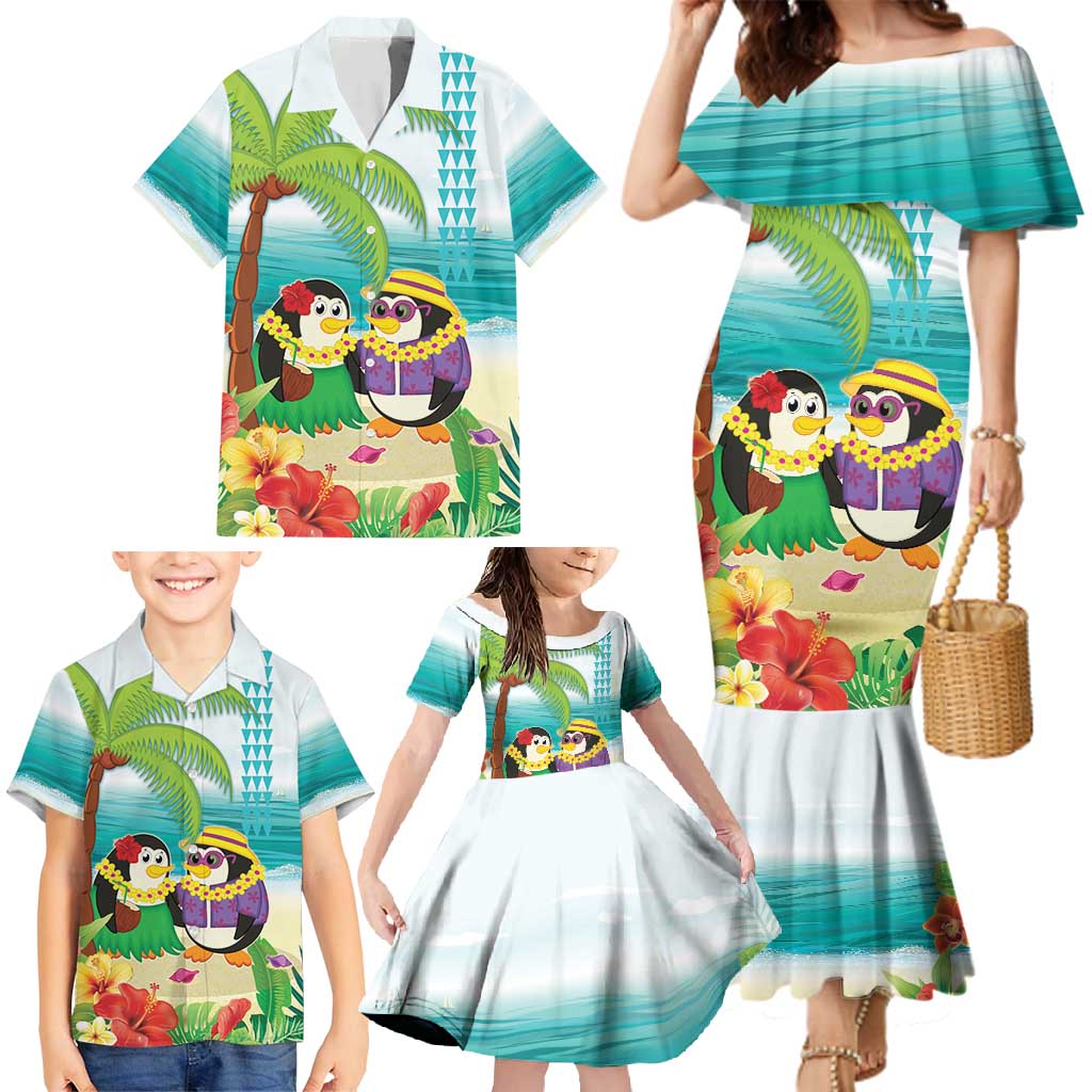 Hawaii Penguin Couple Family Matching Mermaid Dress and Hawaiian Shirt Hawaiian Kakau - Tropical Summer Vibes