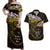 New Zealand Matariki Couples Matching Off Shoulder Maxi Dress and Hawaiian Shirt Maori New Year Silver Fern And Lizard - Gold