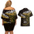 New Zealand Matariki Couples Matching Off Shoulder Short Dress and Hawaiian Shirt Maori New Year Silver Fern And Lizard - Gold