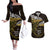 New Zealand Matariki Couples Matching Off The Shoulder Long Sleeve Dress and Hawaiian Shirt Maori New Year Silver Fern And Lizard - Gold