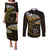 New Zealand Matariki Couples Matching Puletasi and Long Sleeve Button Shirt Maori New Year Silver Fern And Lizard - Gold